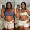 Mujer sonriente mostrando resultados visibles antes y después en abdomen con Vibro Sculpt